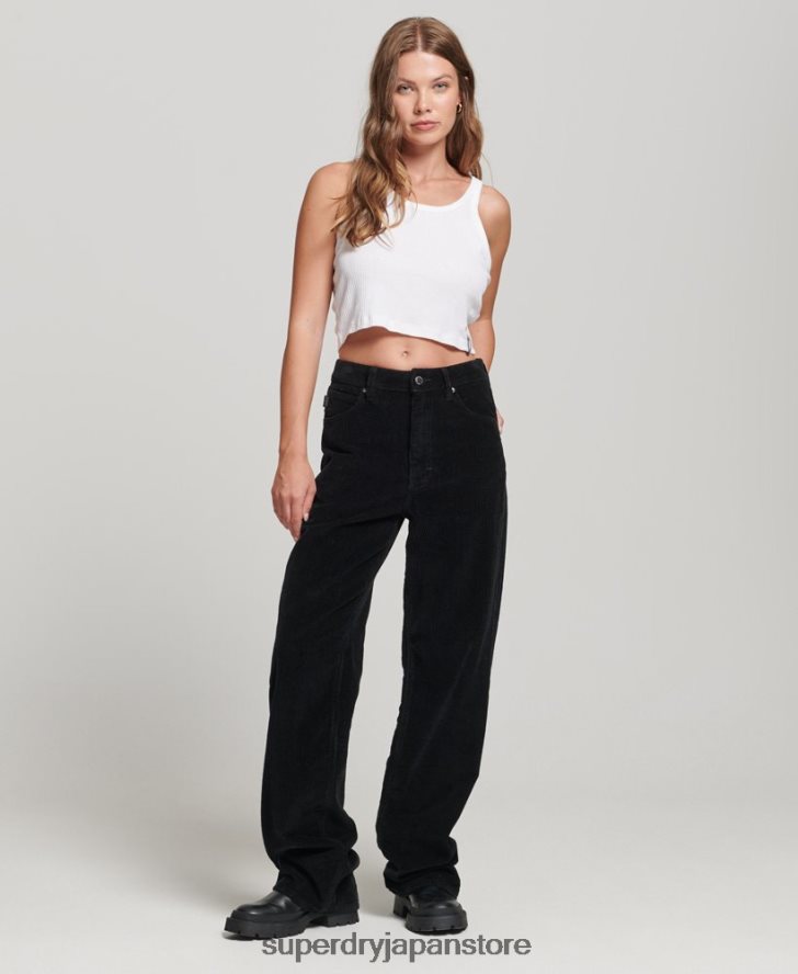 ヴィンテージ ワイドレッグ コード パンツ 女性 Superdry 衣類 黒 2J62PZ2577
