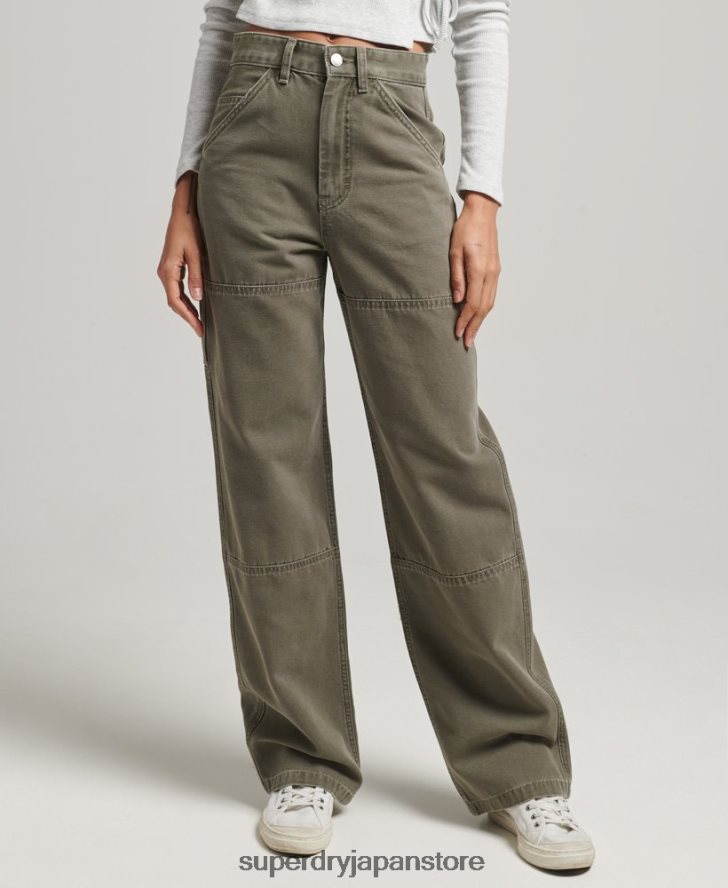 ワイドレッグカーペンターパンツ 女性 Superdry 衣類 カーキ 2J62PZ2583