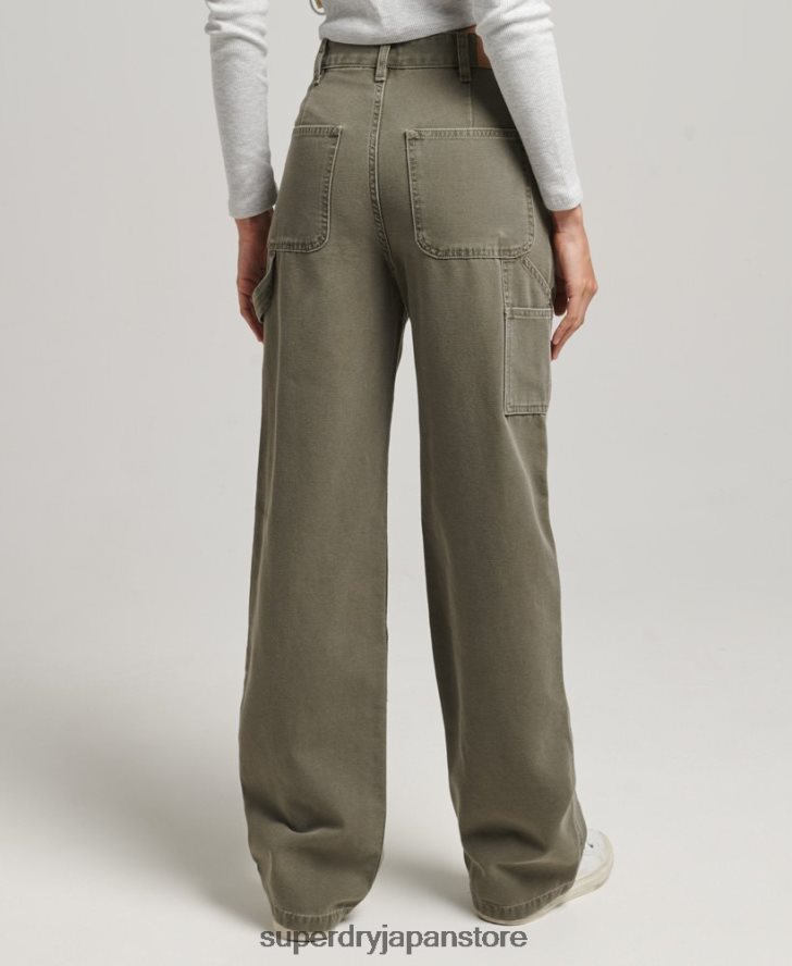 ワイドレッグカーペンターパンツ 女性 Superdry 衣類 カーキ 2J62PZ2583
