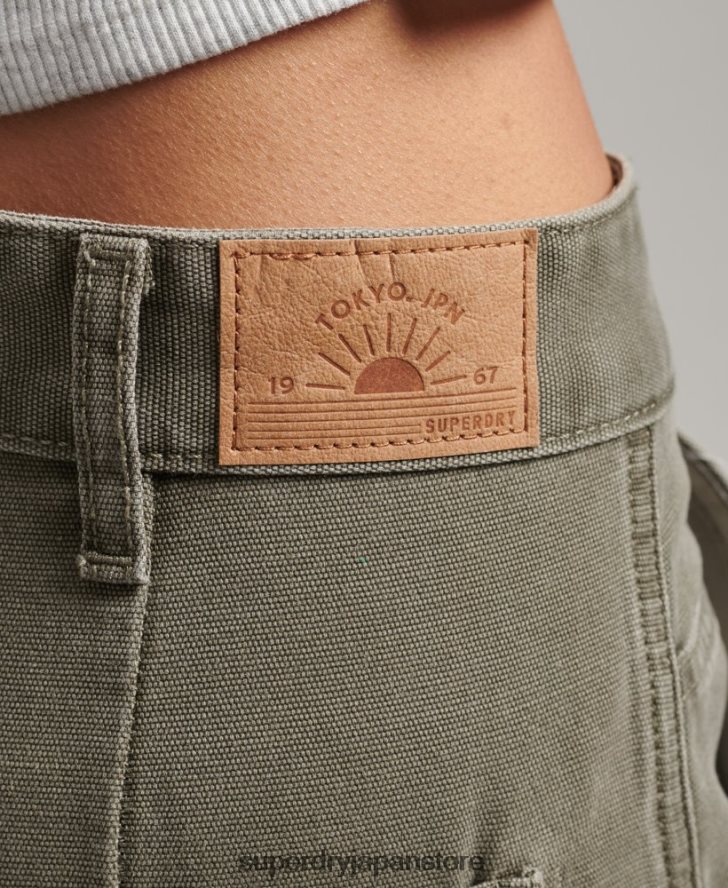 ワイドレッグカーペンターパンツ 女性 Superdry 衣類 カーキ 2J62PZ2583