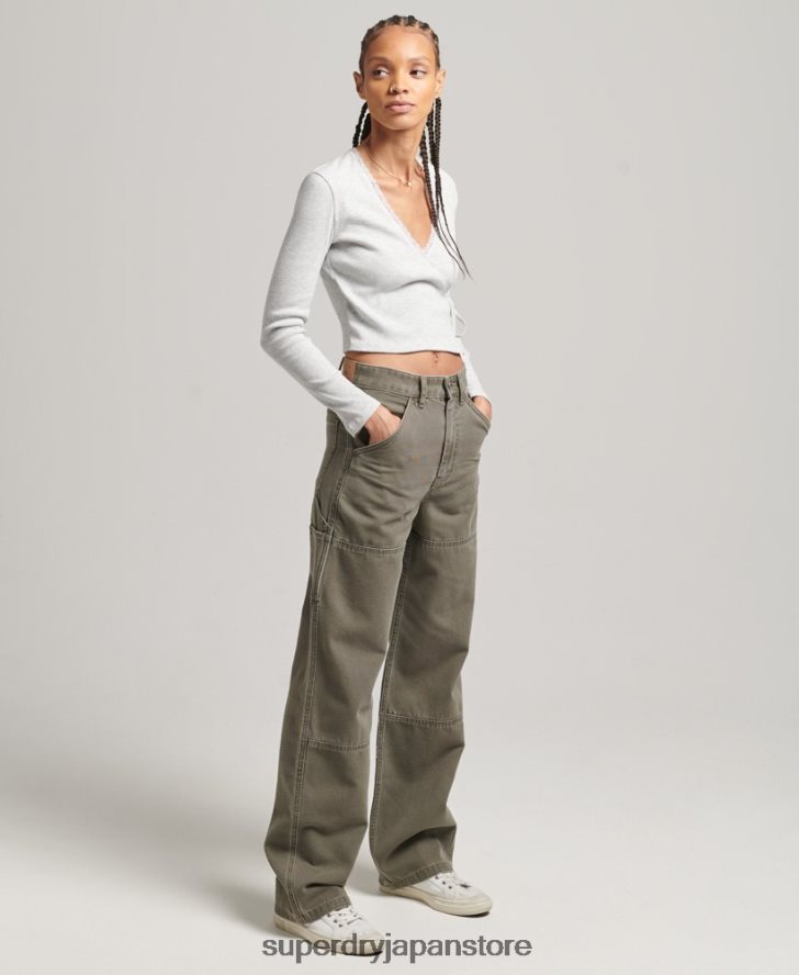 ワイドレッグカーペンターパンツ 女性 Superdry 衣類 カーキ 2J62PZ2583