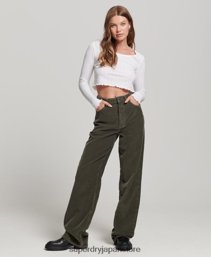 ヴィンテージ ワイドレッグ コード パンツ 女性 Superdry 衣類 カーキ 2J62PZ2586