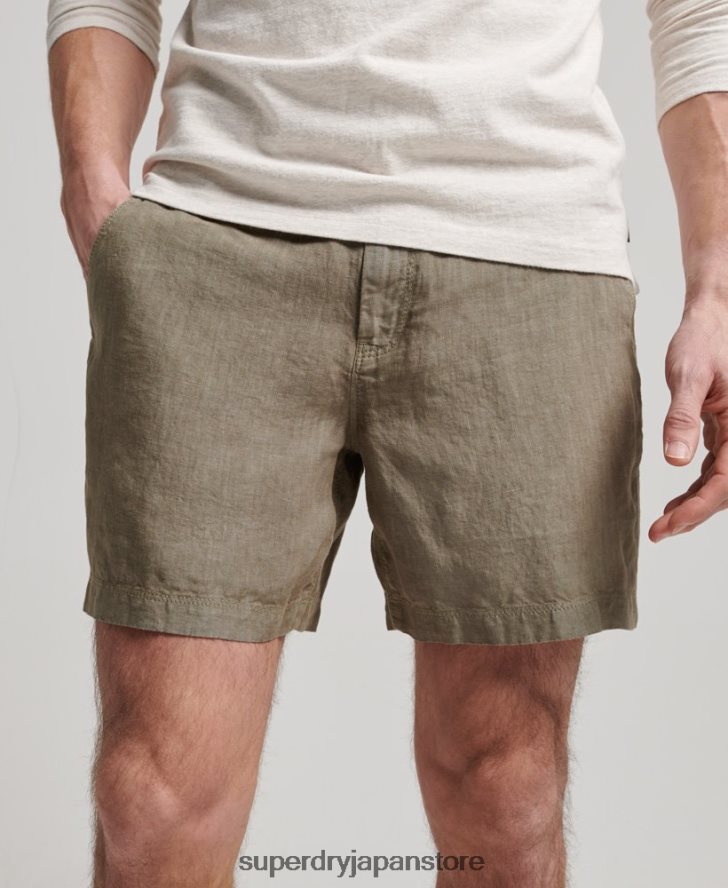 オーバーダイリネンショーツ 男性 Superdry 衣類 カーキ 2J62PZ270