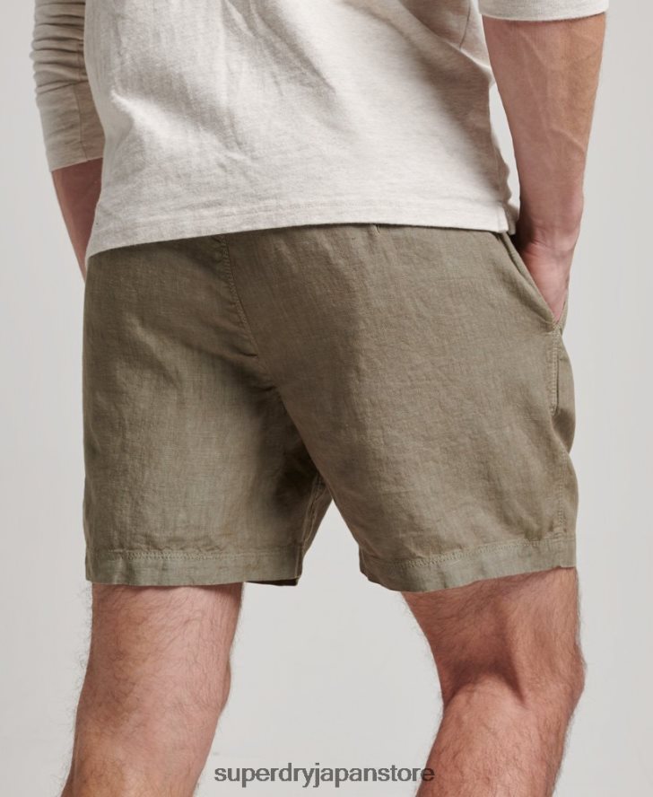 オーバーダイリネンショーツ 男性 Superdry 衣類 カーキ 2J62PZ270