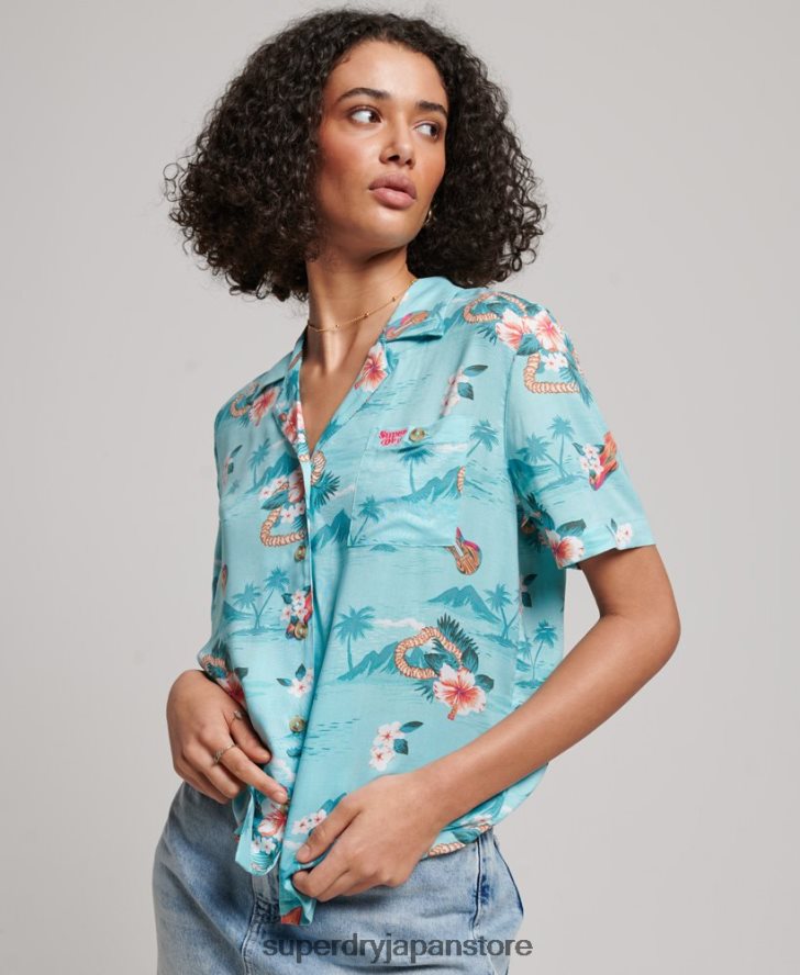 ビーチリゾートシャツ 女性 Superdry 衣類 ライトブルー 2J62PZ2874