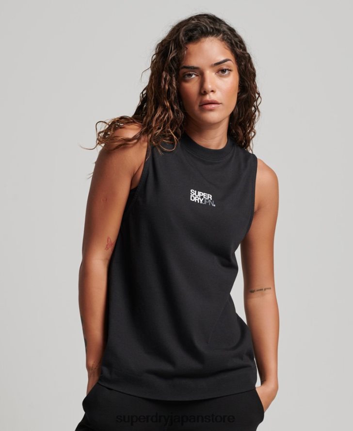 オーガニックコットン トレイン延縄 モックネック タンクトップ 女性 Superdry 衣類 黒 2J62PZ2881