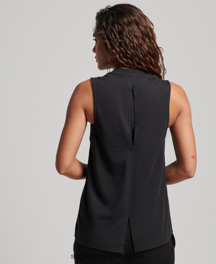 オーガニックコットン トレイン延縄 モックネック タンクトップ 女性 Superdry 衣類 黒 2J62PZ2881