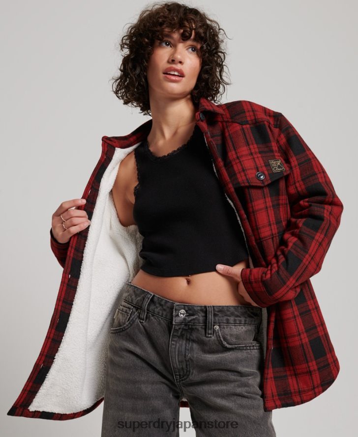 ボルグフランネルチェックオーバーシャ​​ツ 女性 Superdry 衣類 赤 2J62PZ2886