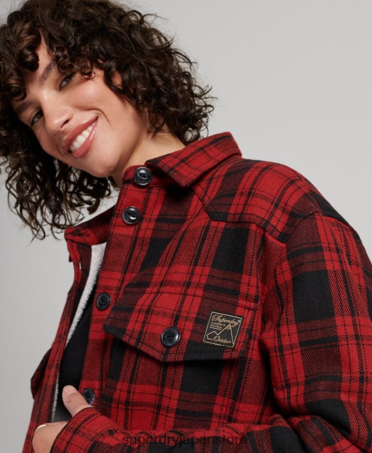 ボルグフランネルチェックオーバーシャ​​ツ 女性 Superdry 衣類 赤 2J62PZ2886