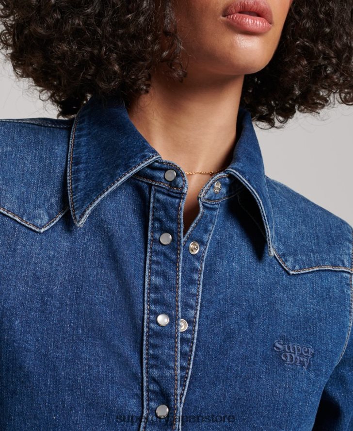 オーガニックコットンデニムウエスタンシャツ 女性 Superdry 衣類 濃紺 2J62PZ2892