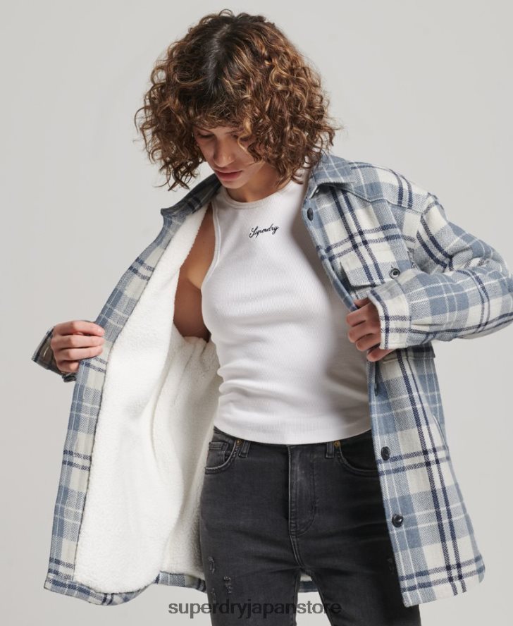 ボルグフランネルチェックオーバーシャ​​ツ 女性 Superdry 衣類 青 2J62PZ2898