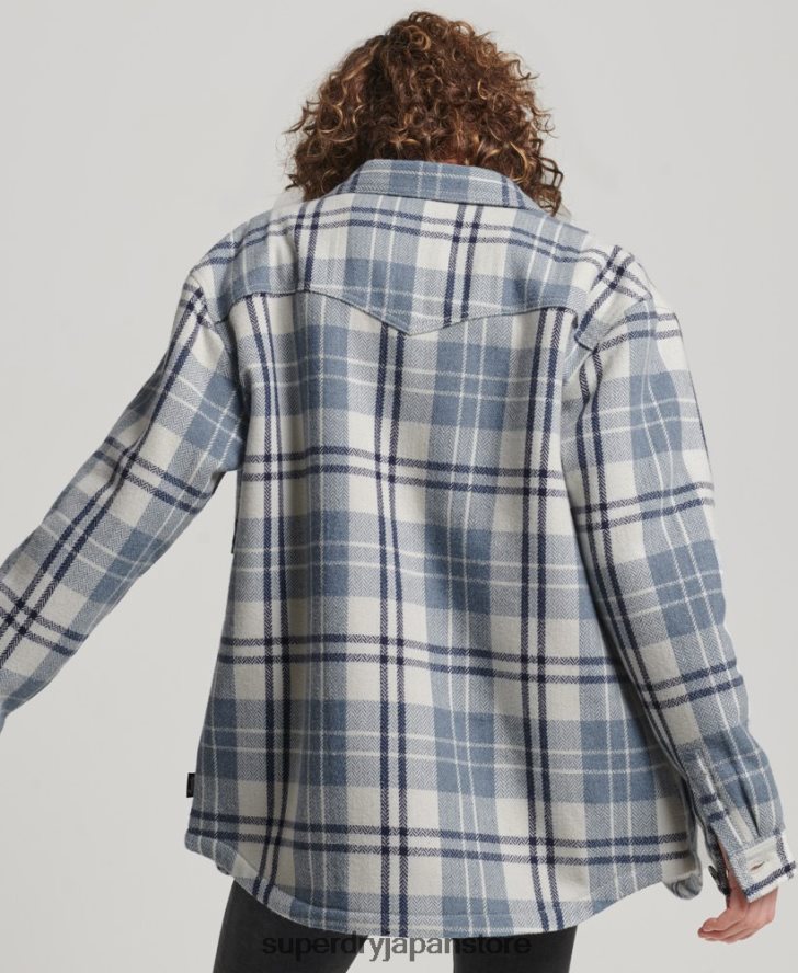 ボルグフランネルチェックオーバーシャ​​ツ 女性 Superdry 衣類 青 2J62PZ2898