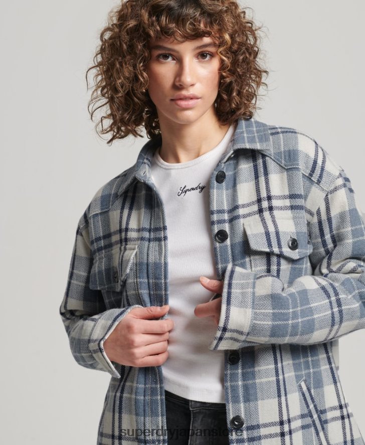 ボルグフランネルチェックオーバーシャ​​ツ 女性 Superdry 衣類 青 2J62PZ2898