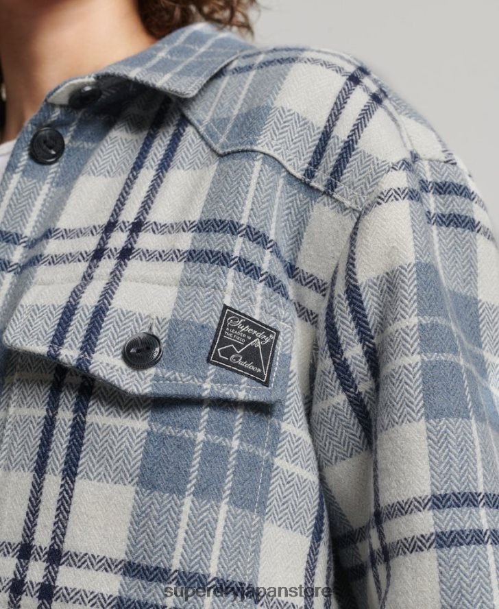 ボルグフランネルチェックオーバーシャ​​ツ 女性 Superdry 衣類 青 2J62PZ2898