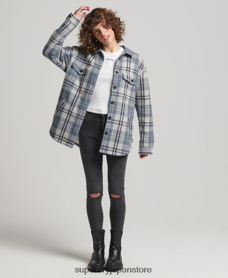 ボルグフランネルチェックオーバーシャ​​ツ 女性 Superdry 衣類 青 2J62PZ2898