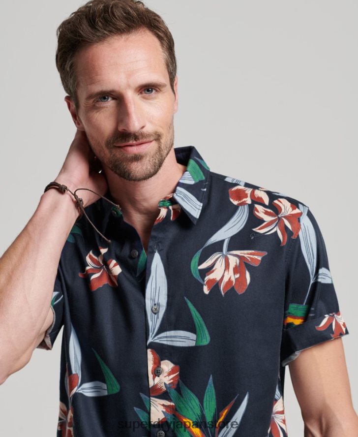 半袖アロハシャツ 男性 Superdry 衣類 海軍 2J62PZ28