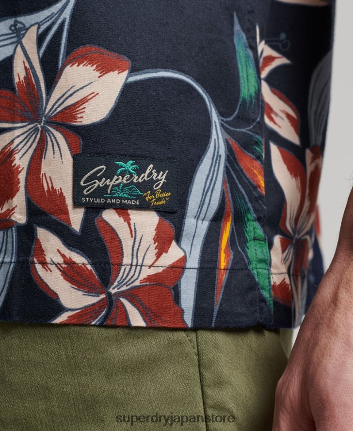 半袖アロハシャツ 男性 Superdry 衣類 海軍 2J62PZ28
