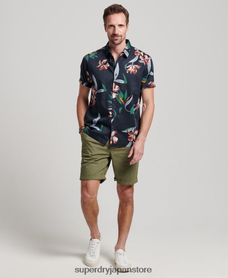 半袖アロハシャツ 男性 Superdry 衣類 海軍 2J62PZ28