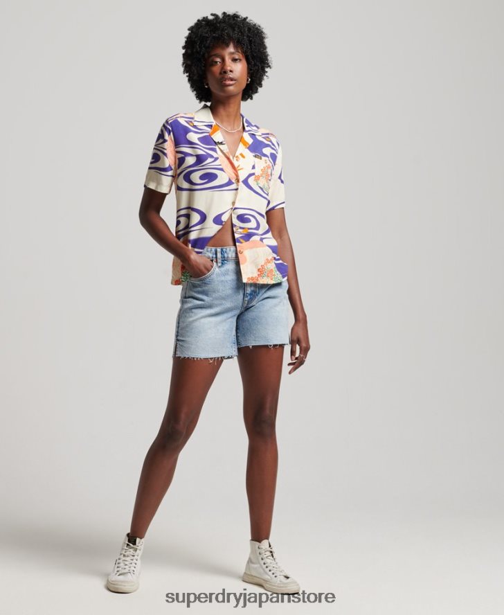 ビーチリゾートシャツ 女性 Superdry 衣類 青 2J62PZ2904