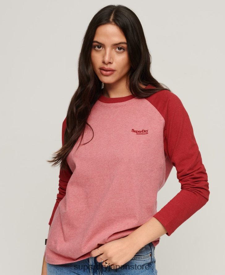 オーガニックコットンのヴィンテージロゴベースボールトップ 女性 Superdry 衣類 ピンク 2J62PZ2905
