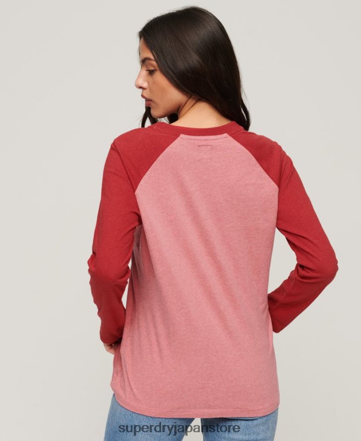 オーガニックコットンのヴィンテージロゴベースボールトップ 女性 Superdry 衣類 ピンク 2J62PZ2905