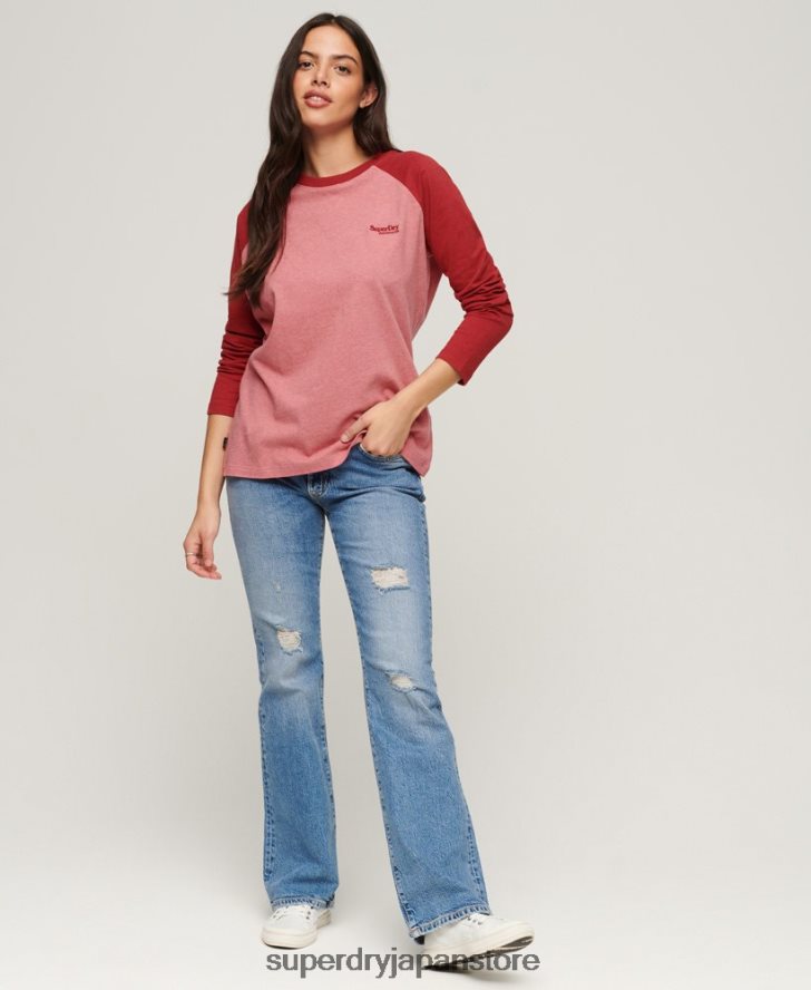 オーガニックコットンのヴィンテージロゴベースボールトップ 女性 Superdry 衣類 ピンク 2J62PZ2905