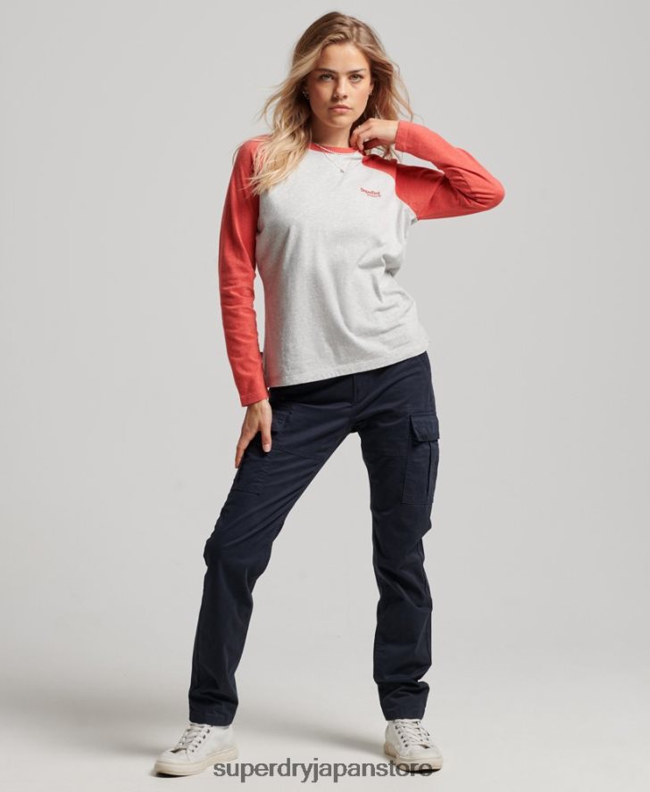 オーガニックコットンのヴィンテージロゴベースボールトップ 女性 Superdry 衣類 ライトグレー 2J62PZ2907