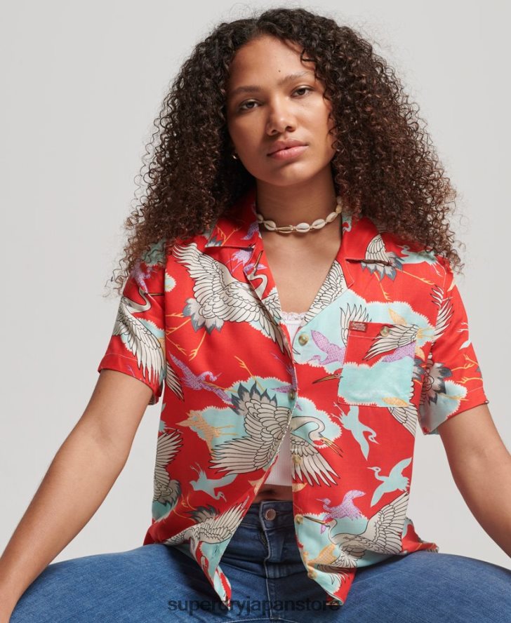ビーチリゾートシャツ 女性 Superdry 衣類 赤 2J62PZ2918