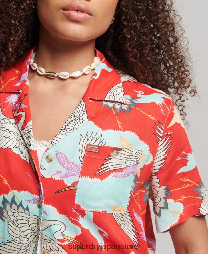 ビーチリゾートシャツ 女性 Superdry 衣類 赤 2J62PZ2918