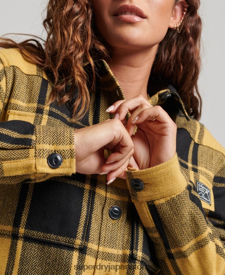 ボルグフランネルチェックオーバーシャ​​ツ 女性 Superdry 衣類 金 2J62PZ2927