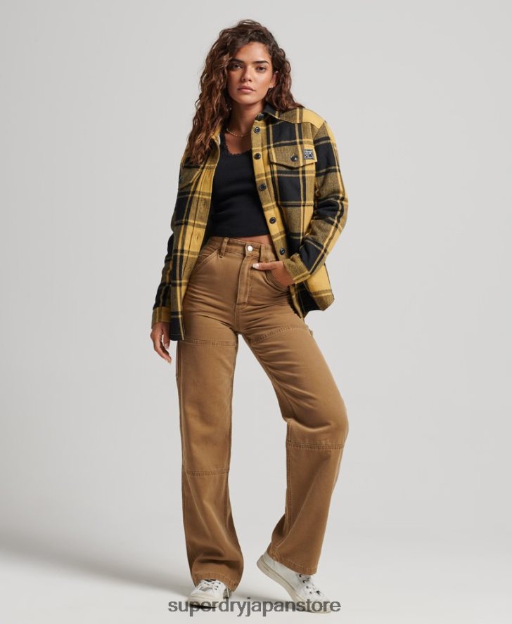 ボルグフランネルチェックオーバーシャ​​ツ 女性 Superdry 衣類 金 2J62PZ2927