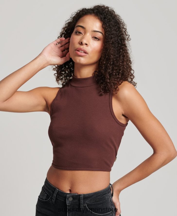 クロップドモックネックタンクトップ 女性 Superdry 衣類 茶色 2J62PZ2954