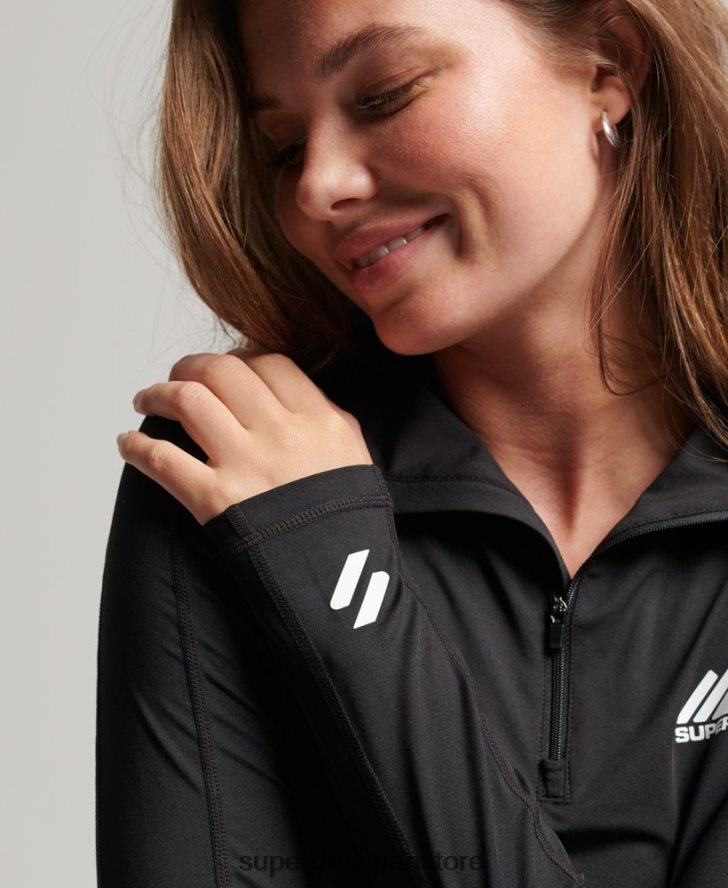 ハーフジップベースレイヤートップ 女性 Superdry 衣類 黒 2J62PZ2966