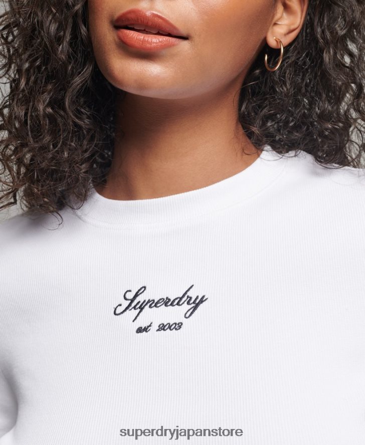 ヘリテージロゴ クロップフィットトップ 女性 Superdry 衣類 白 2J62PZ2975