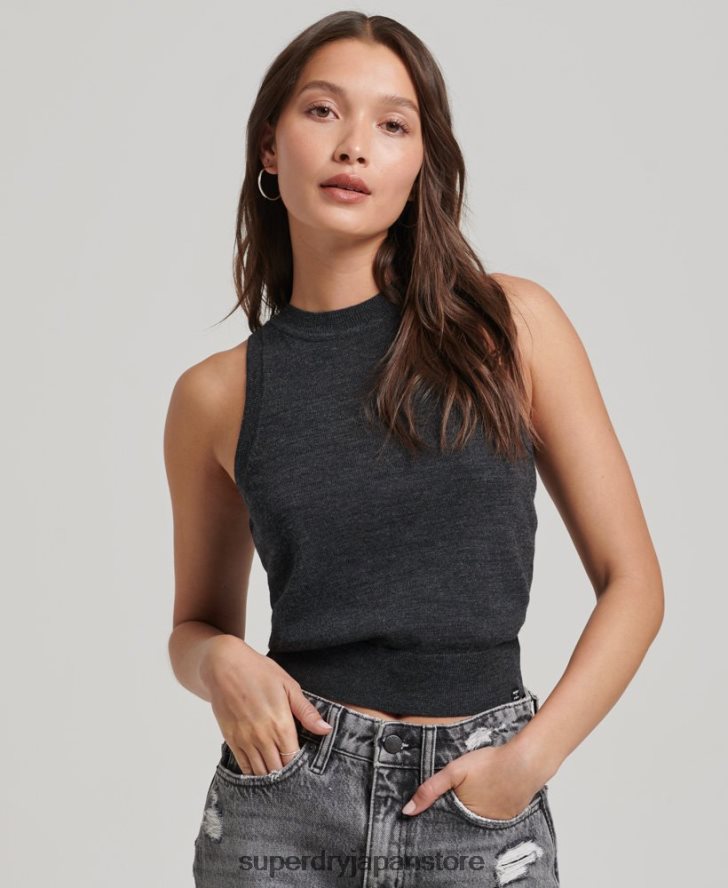 メリノクルーネックニットベストトップ 女性 Superdry 衣類 濃い灰色 2J62PZ2976