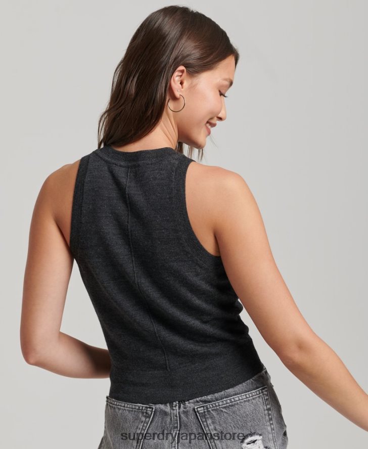 メリノクルーネックニットベストトップ 女性 Superdry 衣類 濃い灰色 2J62PZ2976