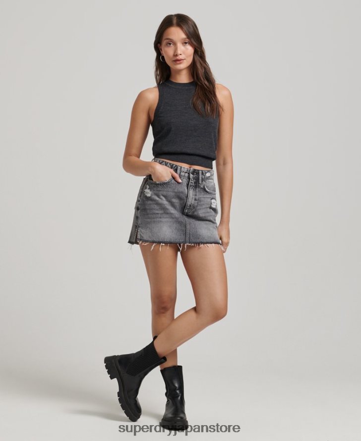 メリノクルーネックニットベストトップ 女性 Superdry 衣類 濃い灰色 2J62PZ2976