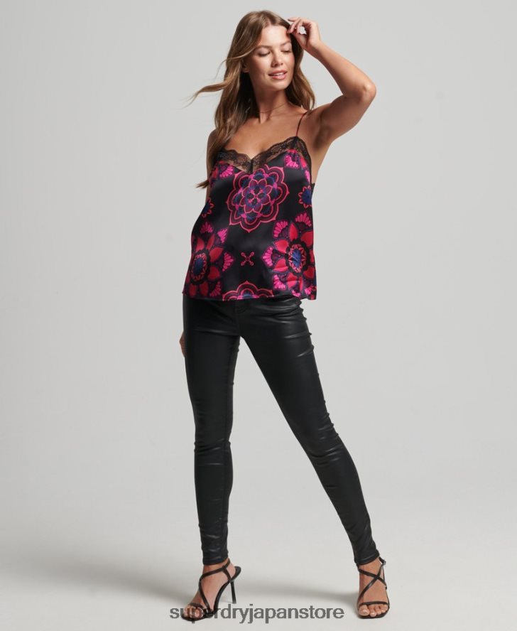 サテンキャミトップ 女性 Superdry 衣類 黒 2J62PZ2992