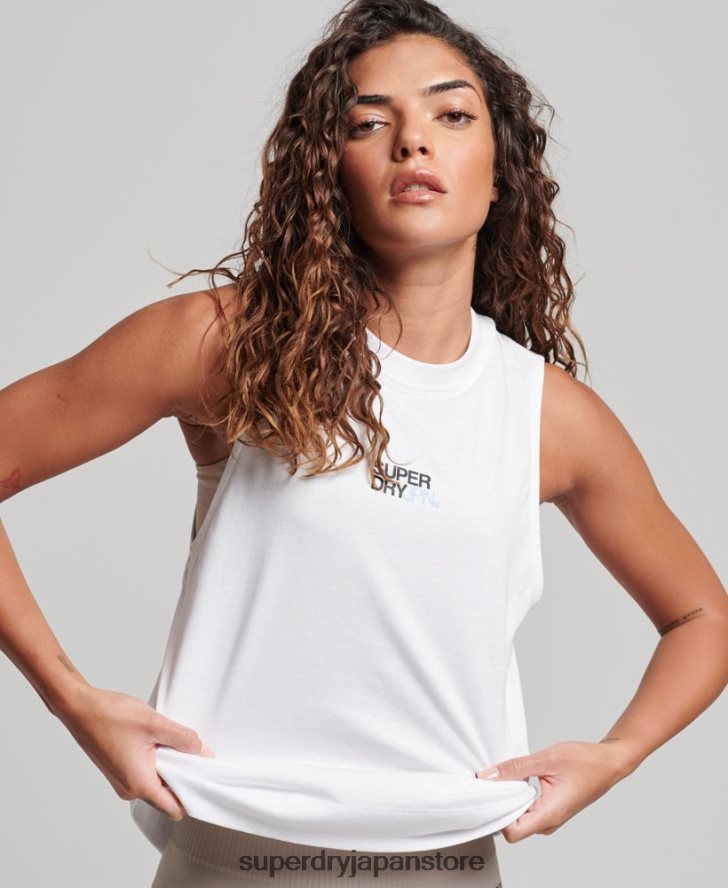 オーガニックコットン トレイン延縄 モックネック タンクトップ 女性 Superdry 衣類 白 2J62PZ3009