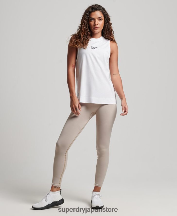 オーガニックコットン トレイン延縄 モックネック タンクトップ 女性 Superdry 衣類 白 2J62PZ3009