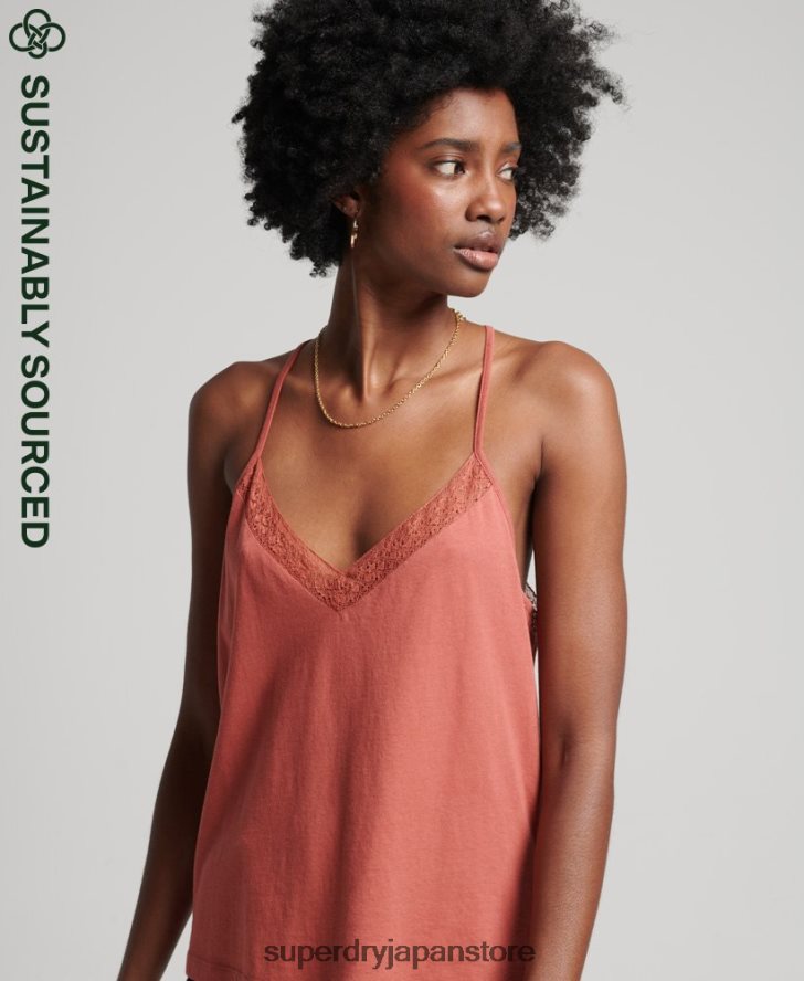 オーガニックコットンレースミックスキャミトップ 女性 Superdry 衣類 オレンジ 2J62PZ3023