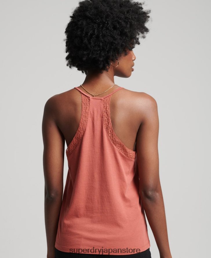 オーガニックコットンレースミックスキャミトップ 女性 Superdry 衣類 オレンジ 2J62PZ3023