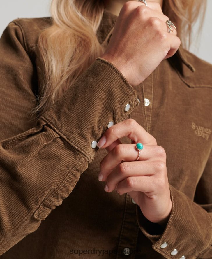 コードウエスタンシャツ 女性 Superdry 衣類 茶色 2J62PZ3038