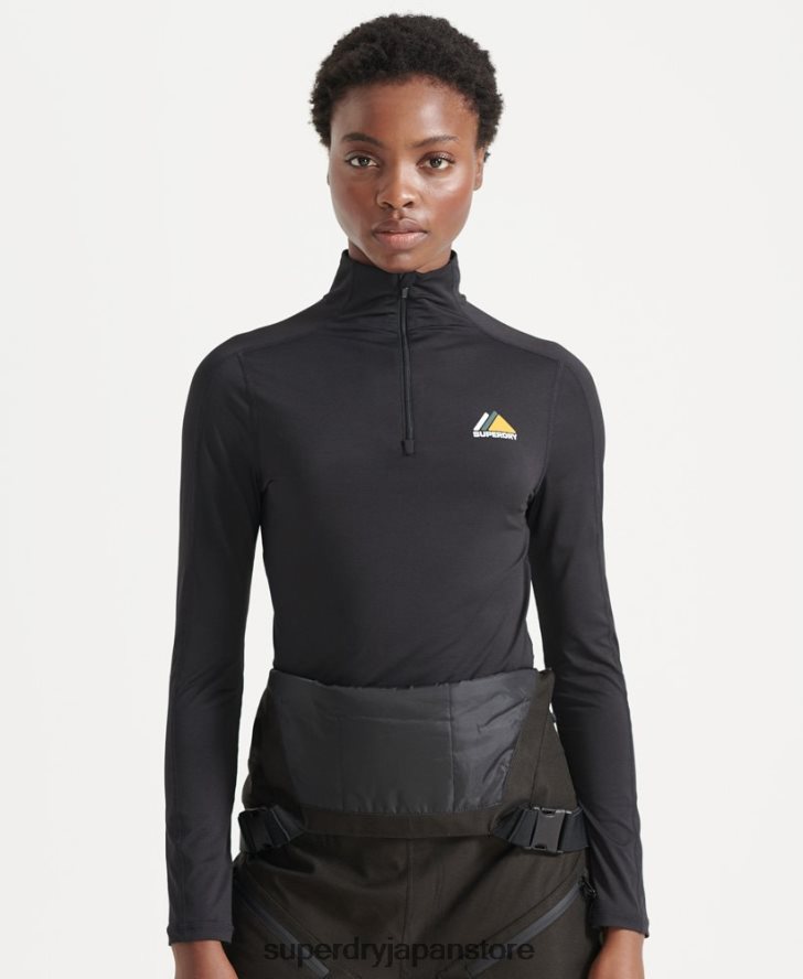 ハーフジップベースレイヤートップ 女性 Superdry 衣類 黒 2J62PZ3041
