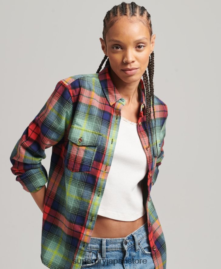 オーガニックコットンチェックフランネルシャツ 女性 Superdry 衣類 緑 2J62PZ3042