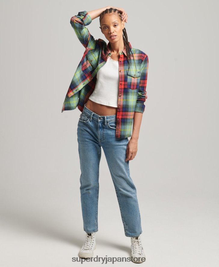 オーガニックコットンチェックフランネルシャツ 女性 Superdry 衣類 緑 2J62PZ3042