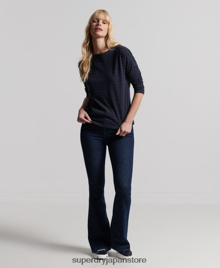 オーガニックコットンのヘビーウェイトストライプトップス 女性 Superdry 衣類 ライトグレー 2J62PZ3054