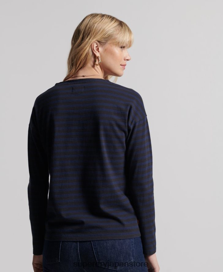 オーガニックコットンのヘビーウェイトストライプトップス 女性 Superdry 衣類 ライトグレー 2J62PZ3054