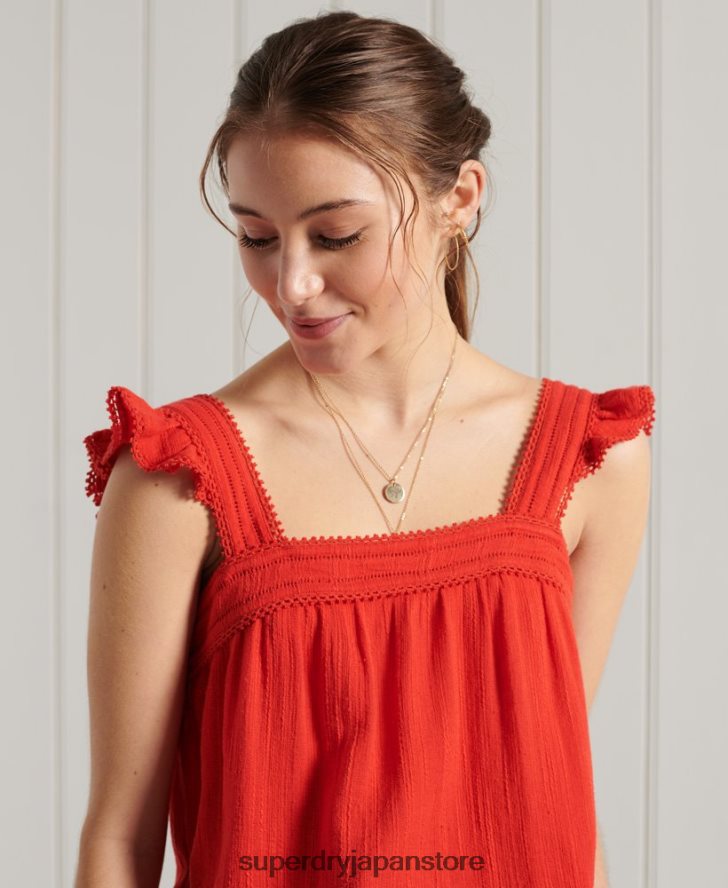 レインテクスチャーレーストップ 女性 Superdry 衣類 赤 2J62PZ3056