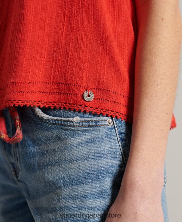 レインテクスチャーレーストップ 女性 Superdry 衣類 赤 2J62PZ3056
